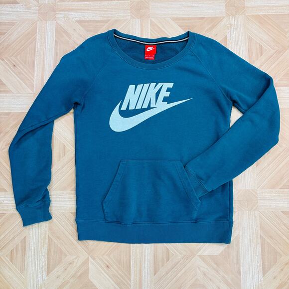 Nike Green Blue Teal Scoop Neck Pullover Terry Sweatshirt Womens S Regular Fit - Picture 3 of 8